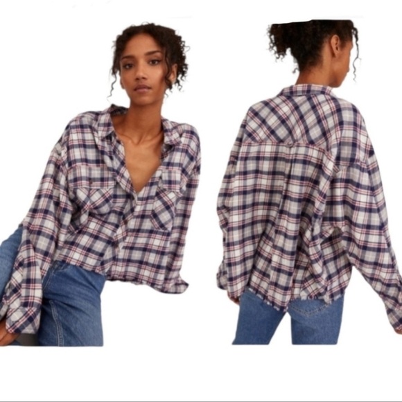 BDG Urban Outfitters Rayne Flannel Plaid Button Down Crop Shirt size Medium - Picture 13 of 14